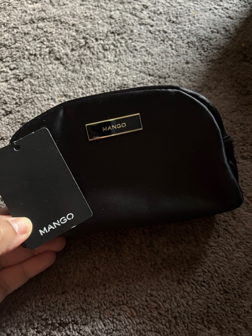 Mango Black Cosmetic Pouch with Gold Logo Plaque